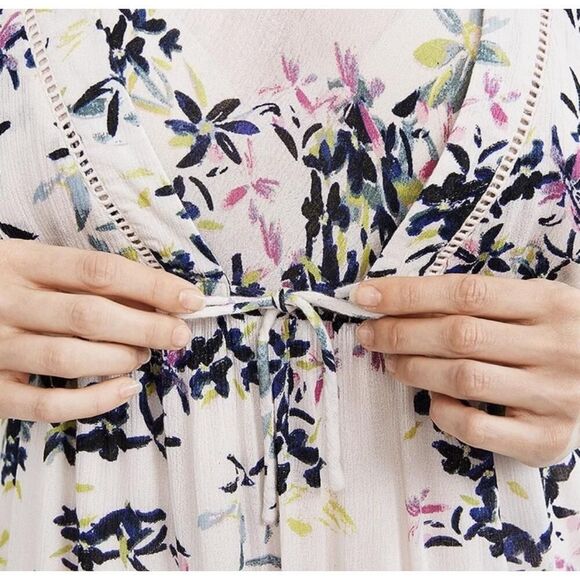 Jessica Simpson Small Mini Nursing Dress White Blue Floral V-Neck Maternity - Picture 3 of 12